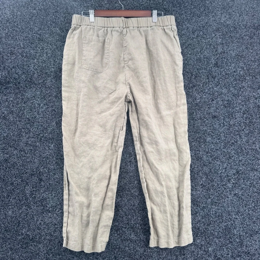 Quince 100% European Linen Straight Leg Pants Tan Khaki Elastic Waist Womens L